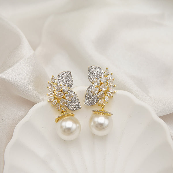Cubic Zirconia Studded Pearl Earrings - RS ZEVARS