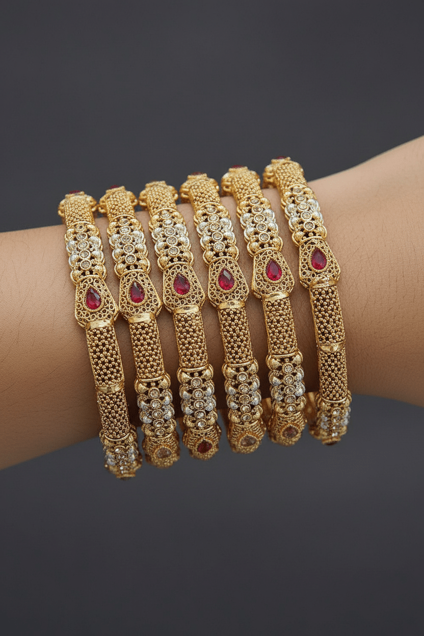 Shine Gold Maroon Bangles Set RS ZEVARS