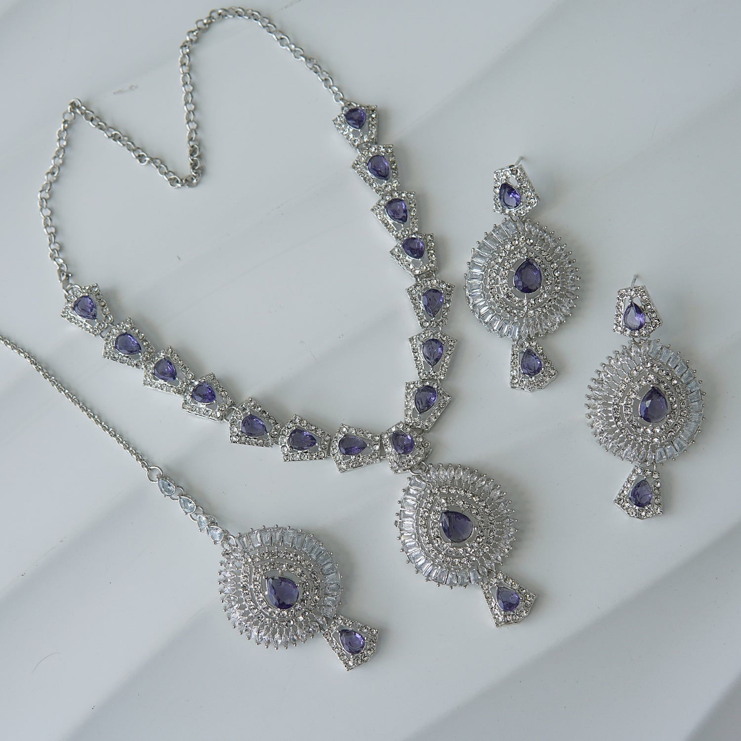 Silver Doubled Zirconia Necklace Set RS ZEVARS - Main Image