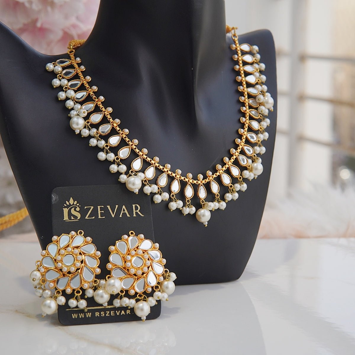 Kundan Pearl Ghini Necklace Set RS ZEVARS