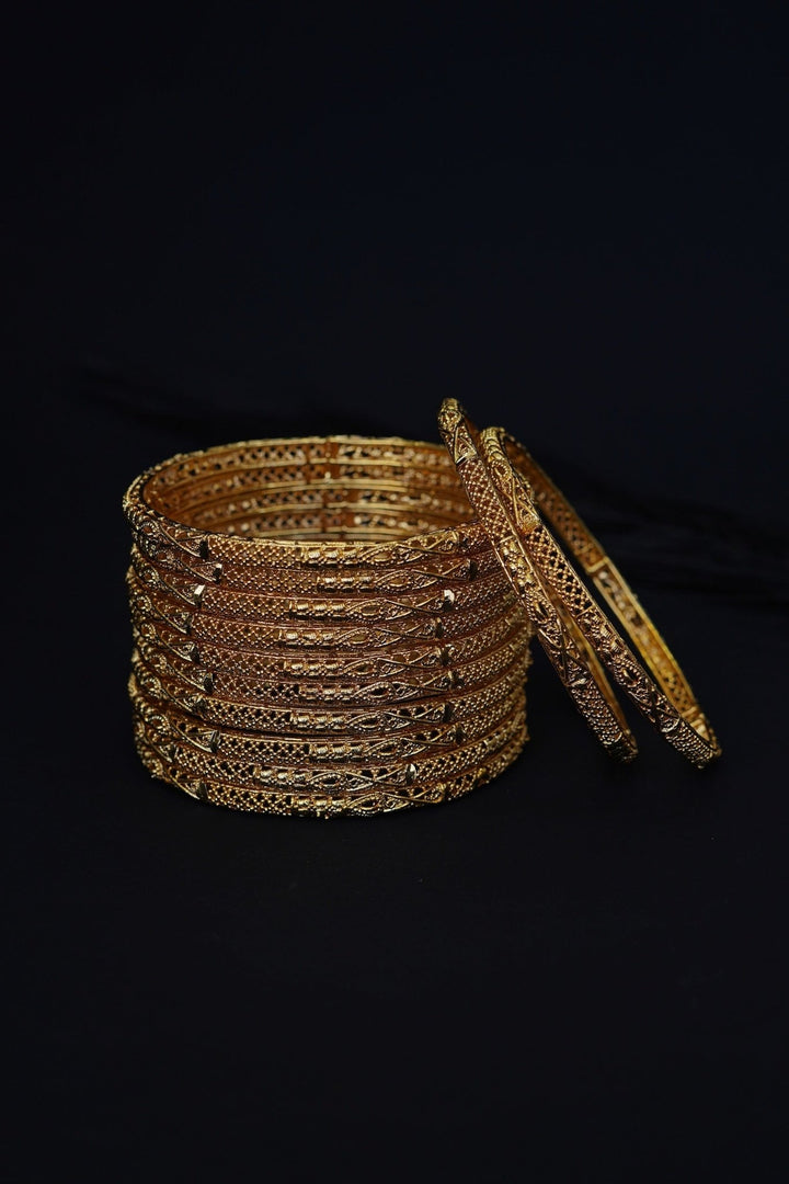 Gold Plated Churi Set 12 Pcs Bridal Bangles | RS ZEVAR