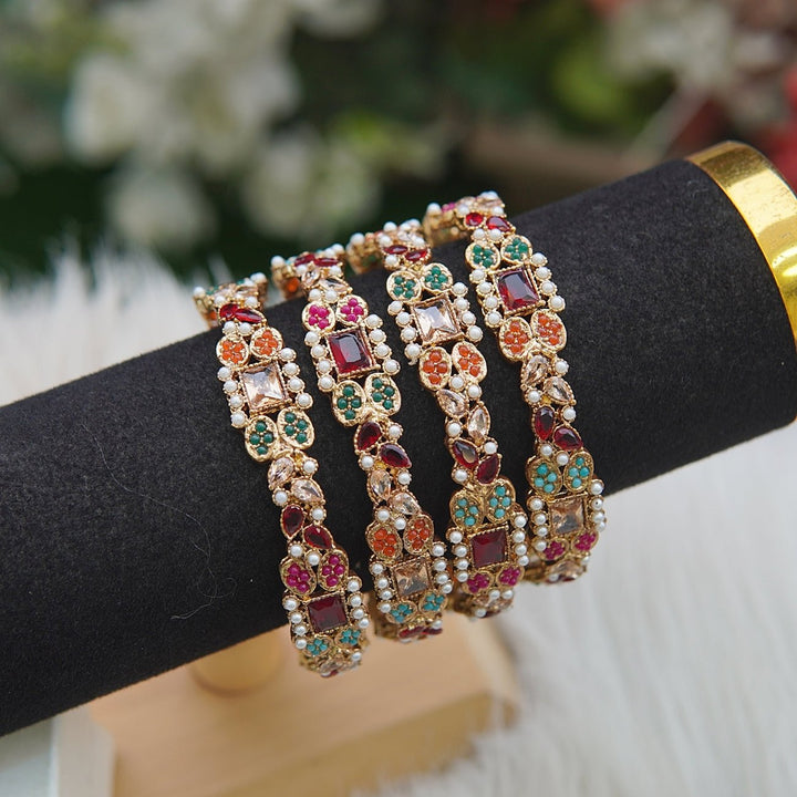 4 Pcs Gemstone Beautiful Bangles Set - RS ZEVARS