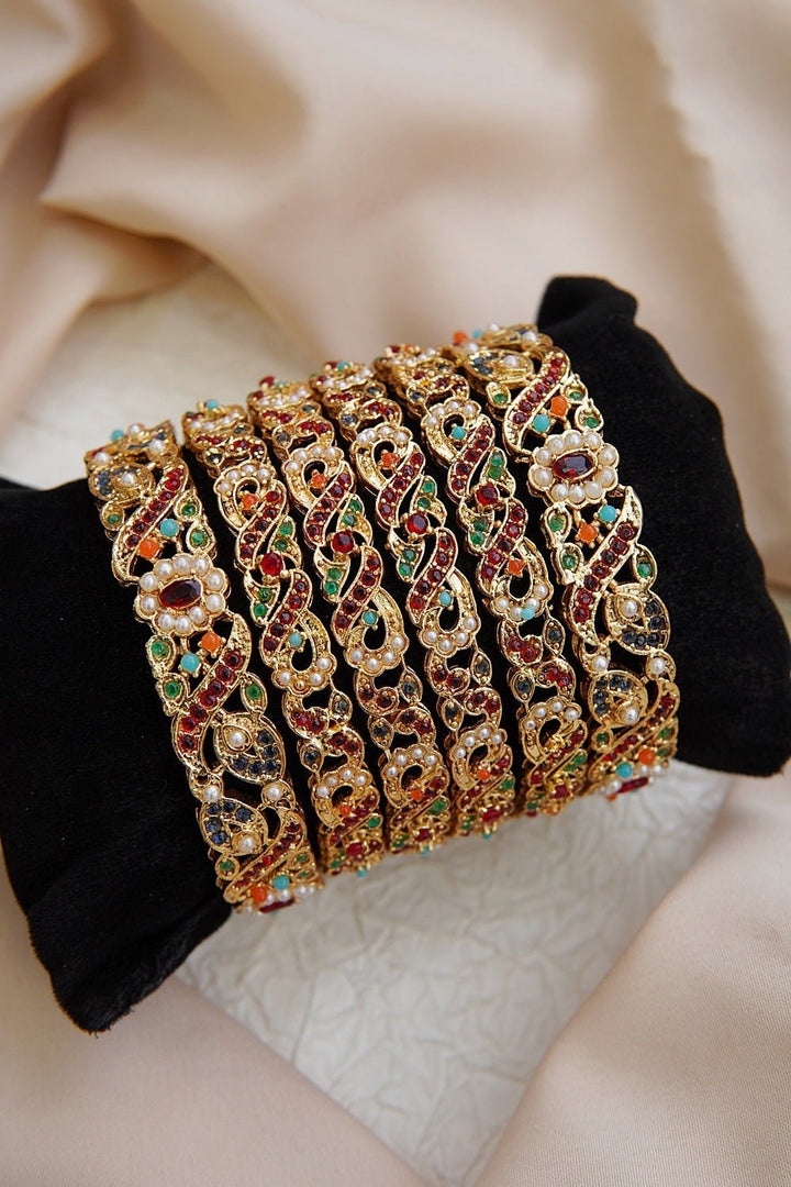 6 Pieces Stunning Gold Look Churi Karay Set - RS ZEVARS