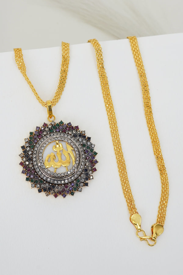 Cubic Zircon Gold Plated Calligraphy Pendant