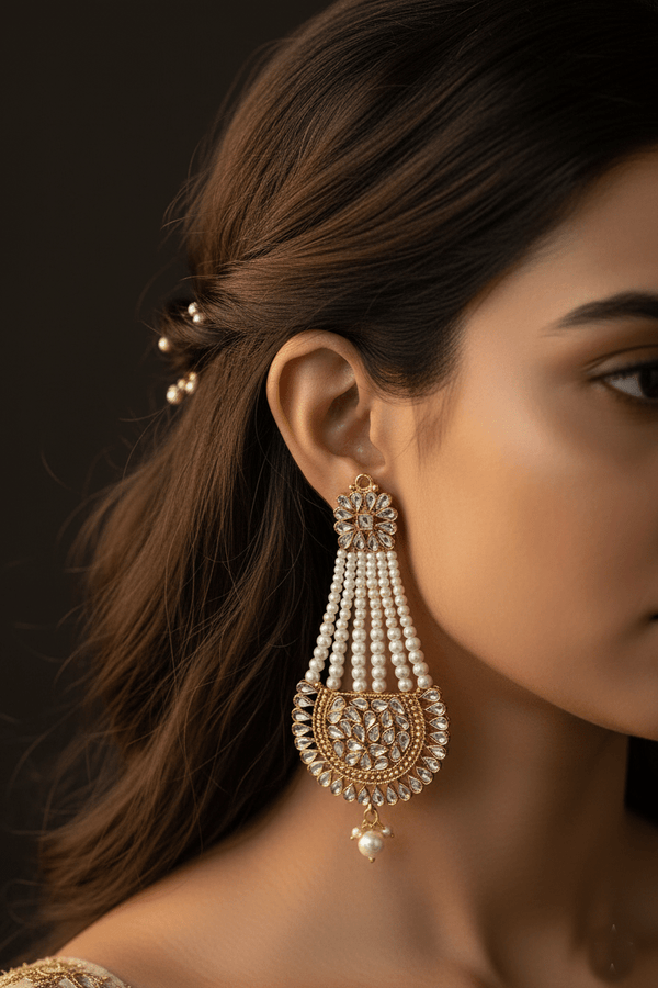 Kundan Passa Earrings With Pearls Work