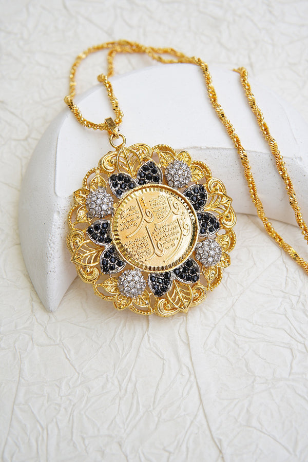 Gold Plated 4 Qul Calligraphy Zirconia Locket