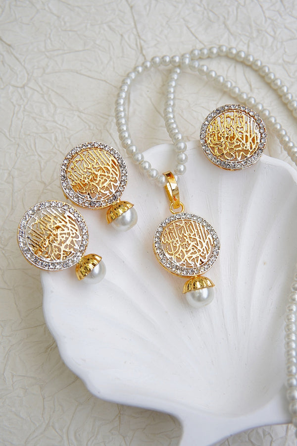 Calligraphy Kalma Pearl Locket Set & Ring