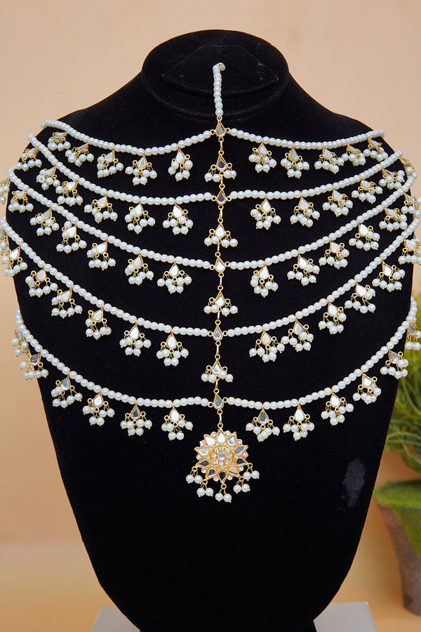 Kundan Handmade Pearl Latkan Full Head Piece