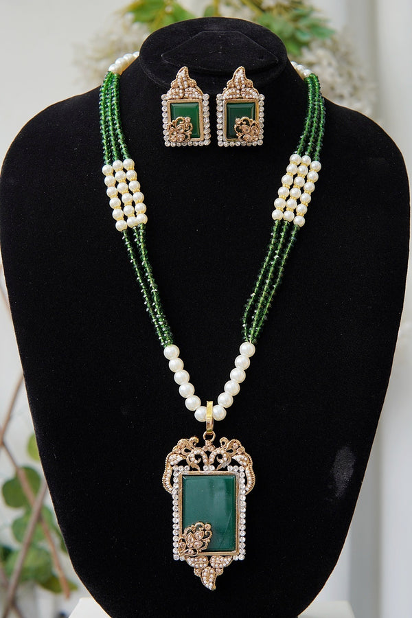Gemstone Antique Mala Pendent Set