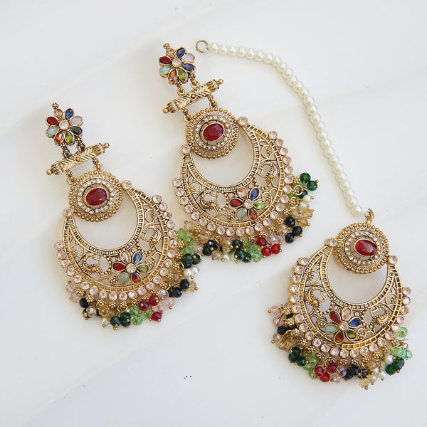 Floral Chandbali Style Earrings & Tikka