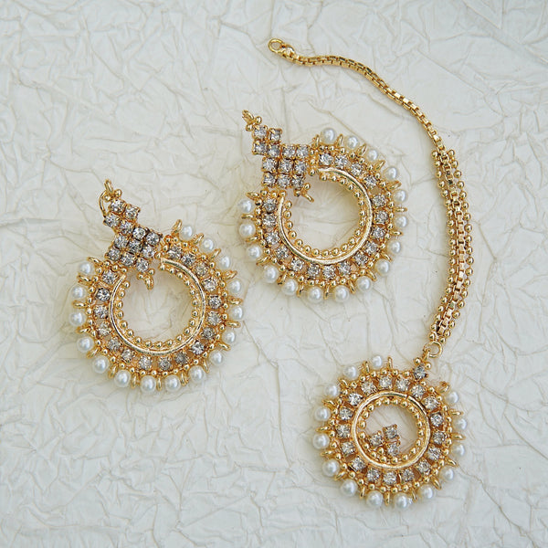 Radiant Pearl Chandbali Earring Teeka