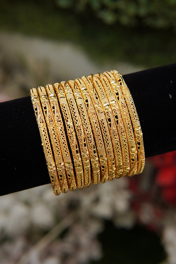 12 Pcs Gold Look Churi Set