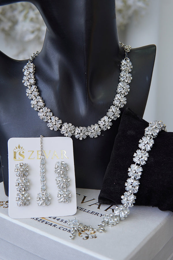 Cubic Zircone Necklace Set With Bracelet
