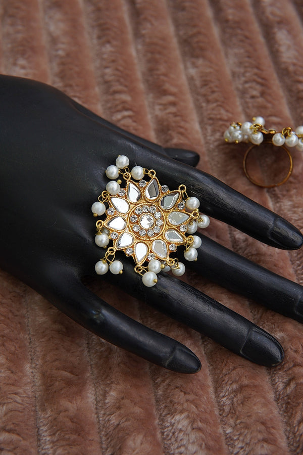 Sheesh Kundan Pearl Latkan Ring