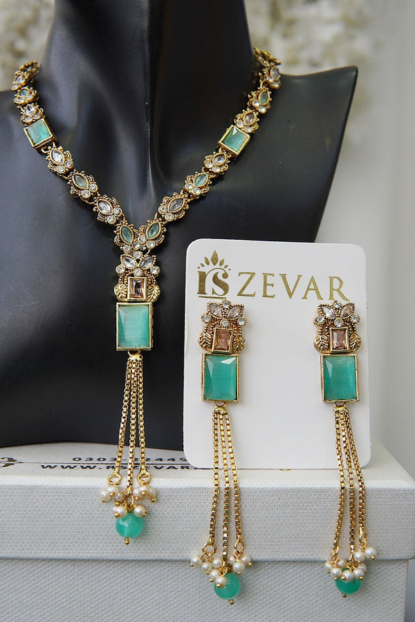 Antique Gold Latkans Long Necklace With Earrings