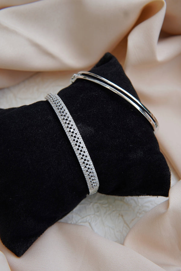 Silver Zircon Kara Openable Bracelet Single Piece