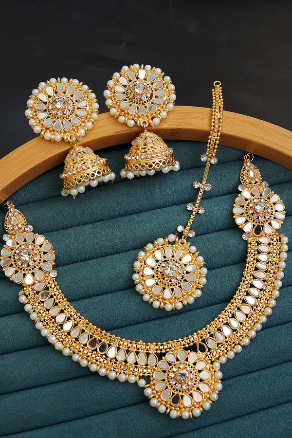 Kundan Double Bunch Necklace Jhumka Set
