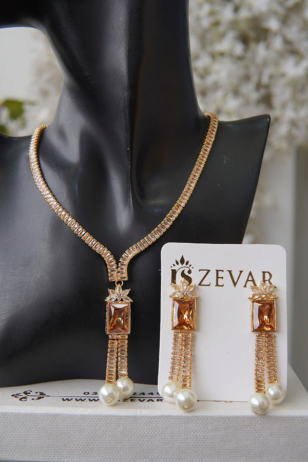 Cubic Zircona With Pearls Necklace Set