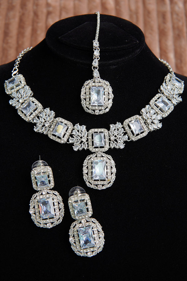 Cubic & Zirconia Silver Imperial Necklace Set