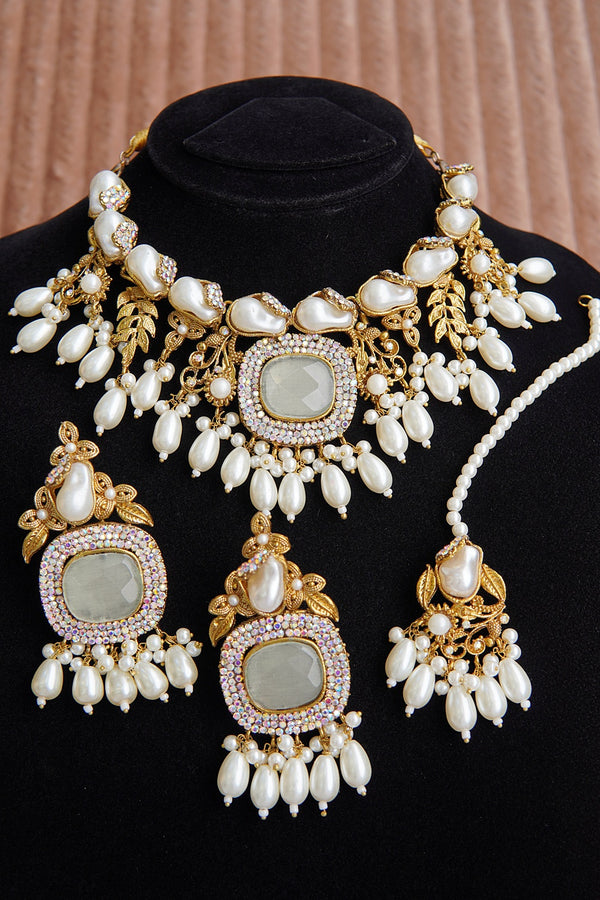 Luxury Turkish Gemstone & Mother Pearl Necklace Set