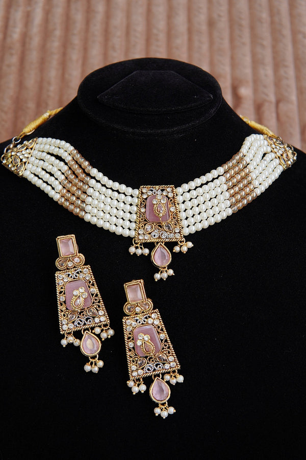 Semi-Gem Turkish Choker Earrings Set