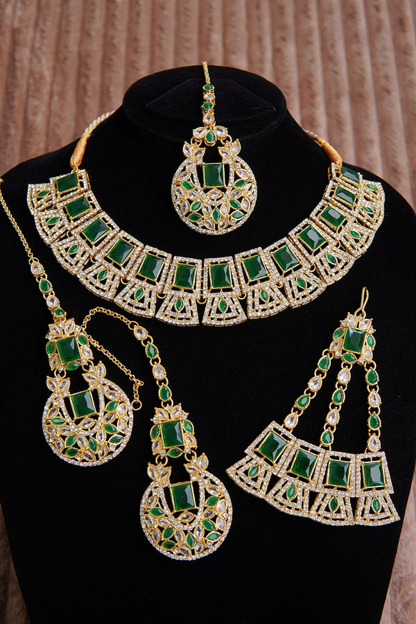 Semi-Precious Necklace Earring Tikka Jhumar Set