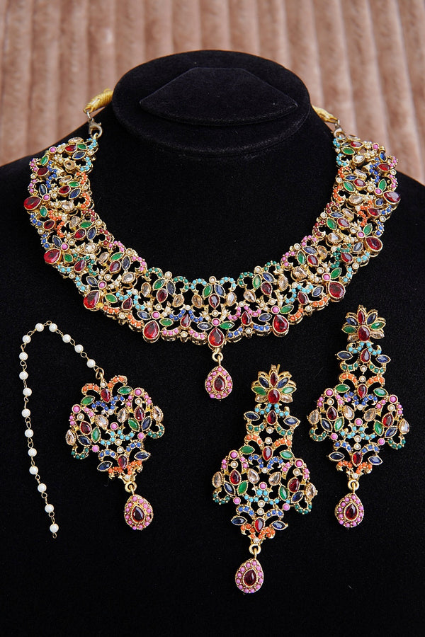 Antique Tone Nauratan Necklace Set