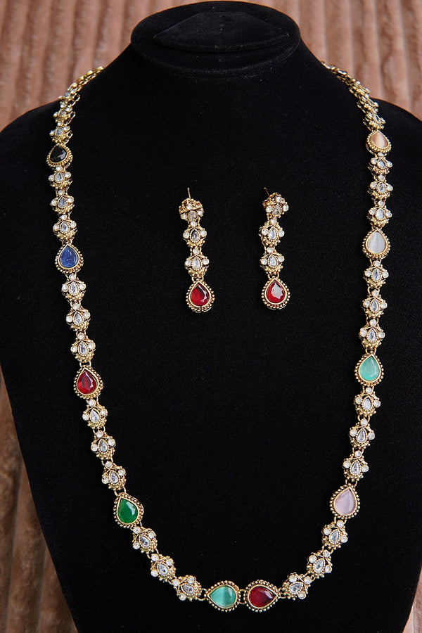 Multi Semi-Precious Gemstones Mala Earrings Set