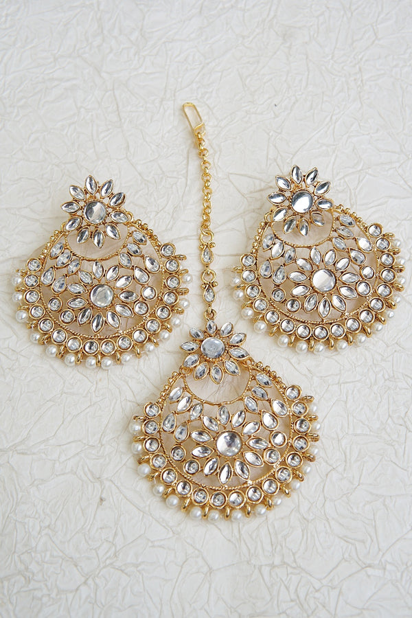 Kundan & Pearl Earring Teeka Set