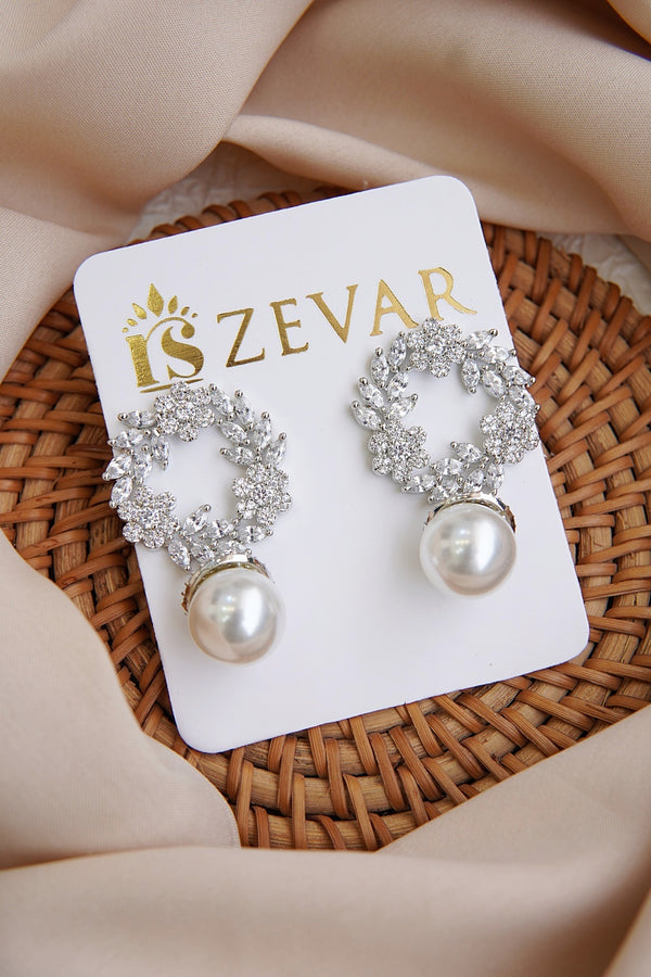 Silver Cubic Zirconia Studded Earrings