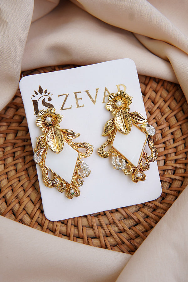 White Ceep Stone Turkish Earrings