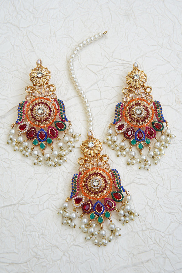 Navratan Antique Gold Earring Tikka