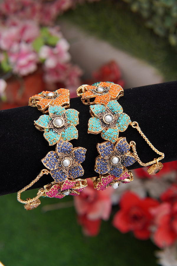 Zevar Flower Design Navratan Bangles