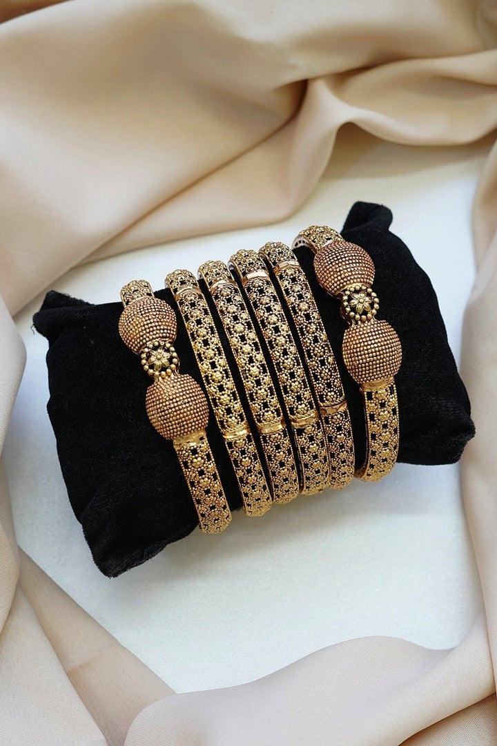 Antique Finish Madrasi Kara 6 Pcs Bangles - RS ZEVARS