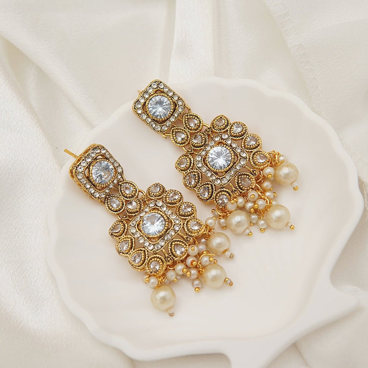 Antique Gold Kundan Gem Earrings - RS ZEVARS