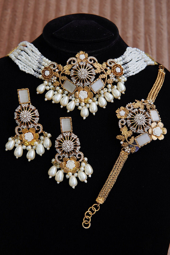 Antique Gold Turkish Choker Set With Bracelet - RS ZEVARS