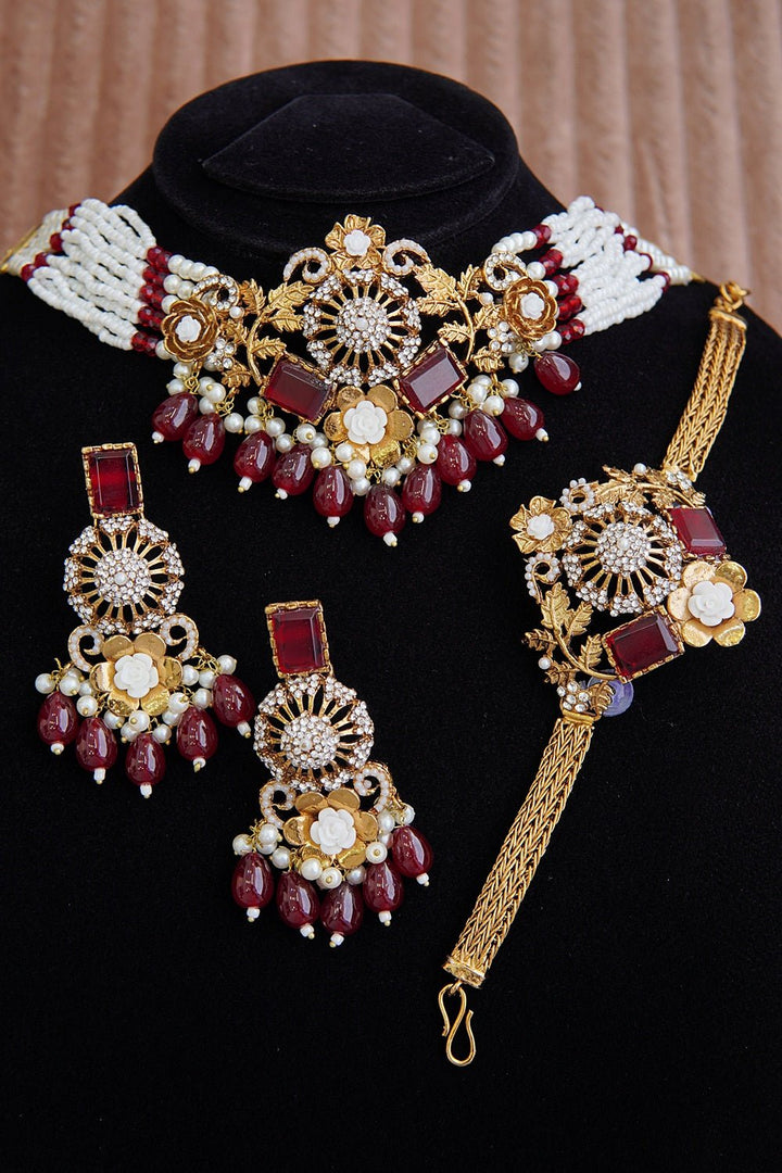 Antique Gold Turkish Choker Set With Bracelet - RS ZEVARS