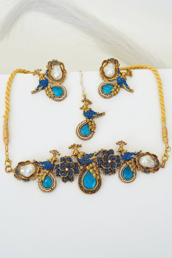 Antique Turkish Floral Peacock Necklace Set - RS ZEVARS