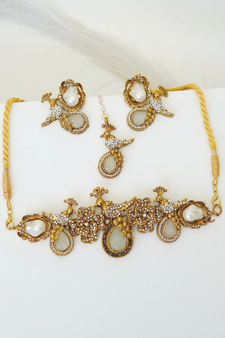 Antique Turkish Floral Peacock Necklace Set - RS ZEVARS