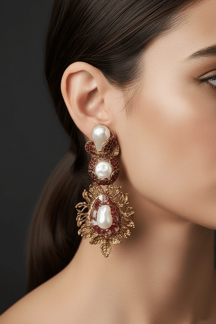Antique Turkish Mother Pearl Earrings - RS ZEVARS