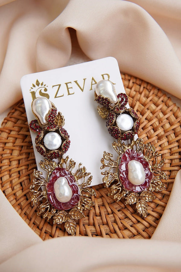 Antique Turkish Mother Pearl Earrings - RS ZEVARS