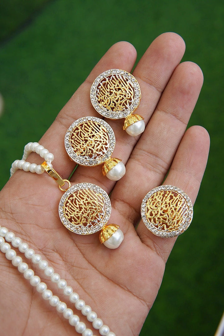 Calligraphy Kalma Pearl Locket Set & Ring - RS ZEVARS