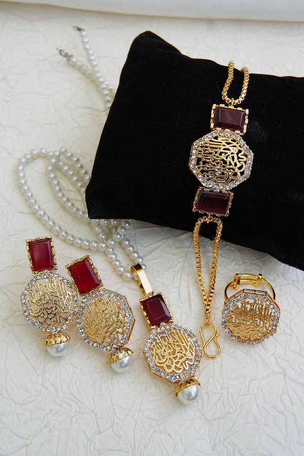 Calligraphy Locket Earrings Bracelet & Ring - RS ZEVARS