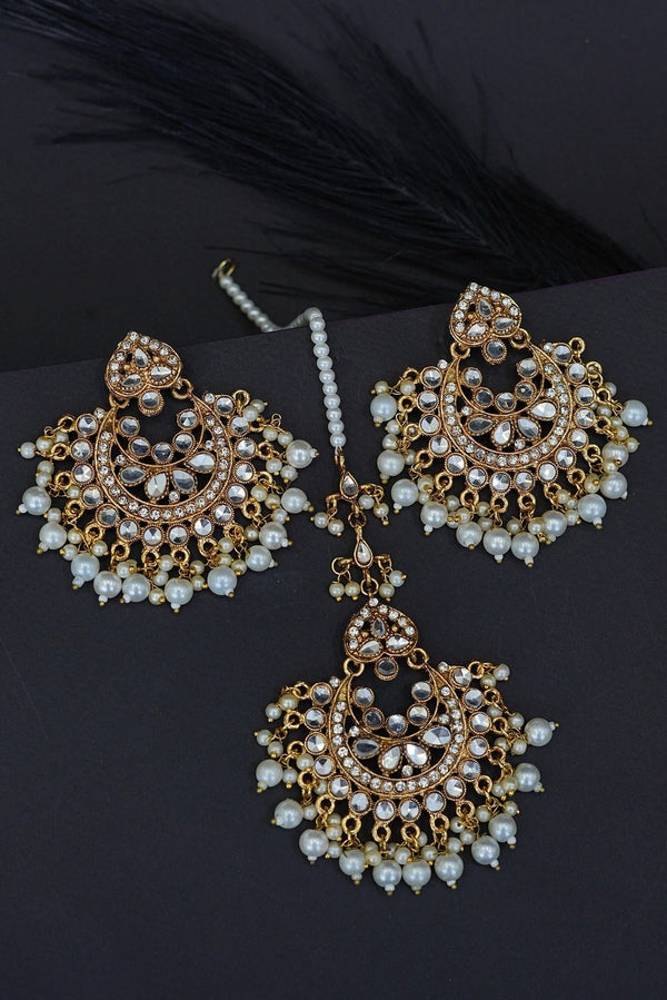 Chand Bali Kundan Earrings Teeka - RS ZEVARS