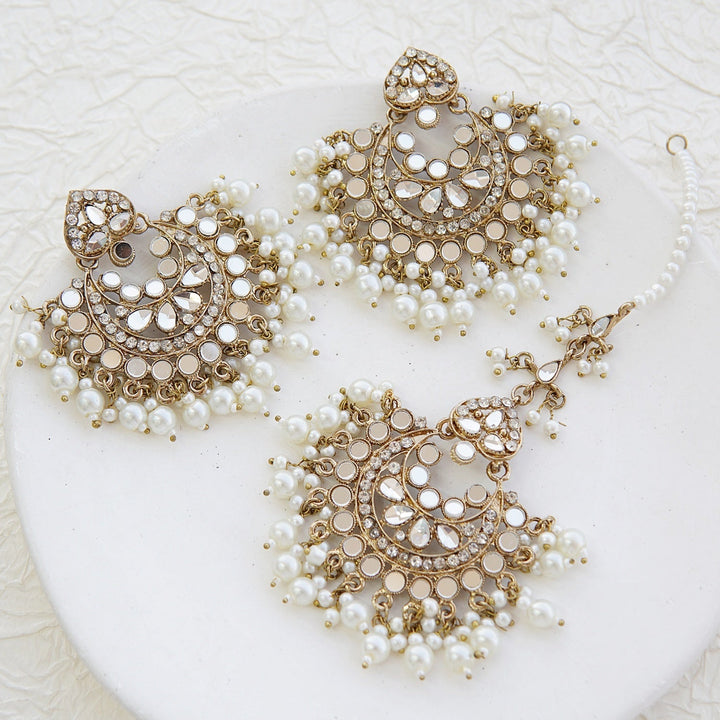 Chand Bali Kundan Earrings Teeka - RS ZEVARS