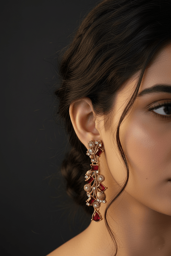 Copper Antique Semi - Precious Earrings - RS ZEVARS