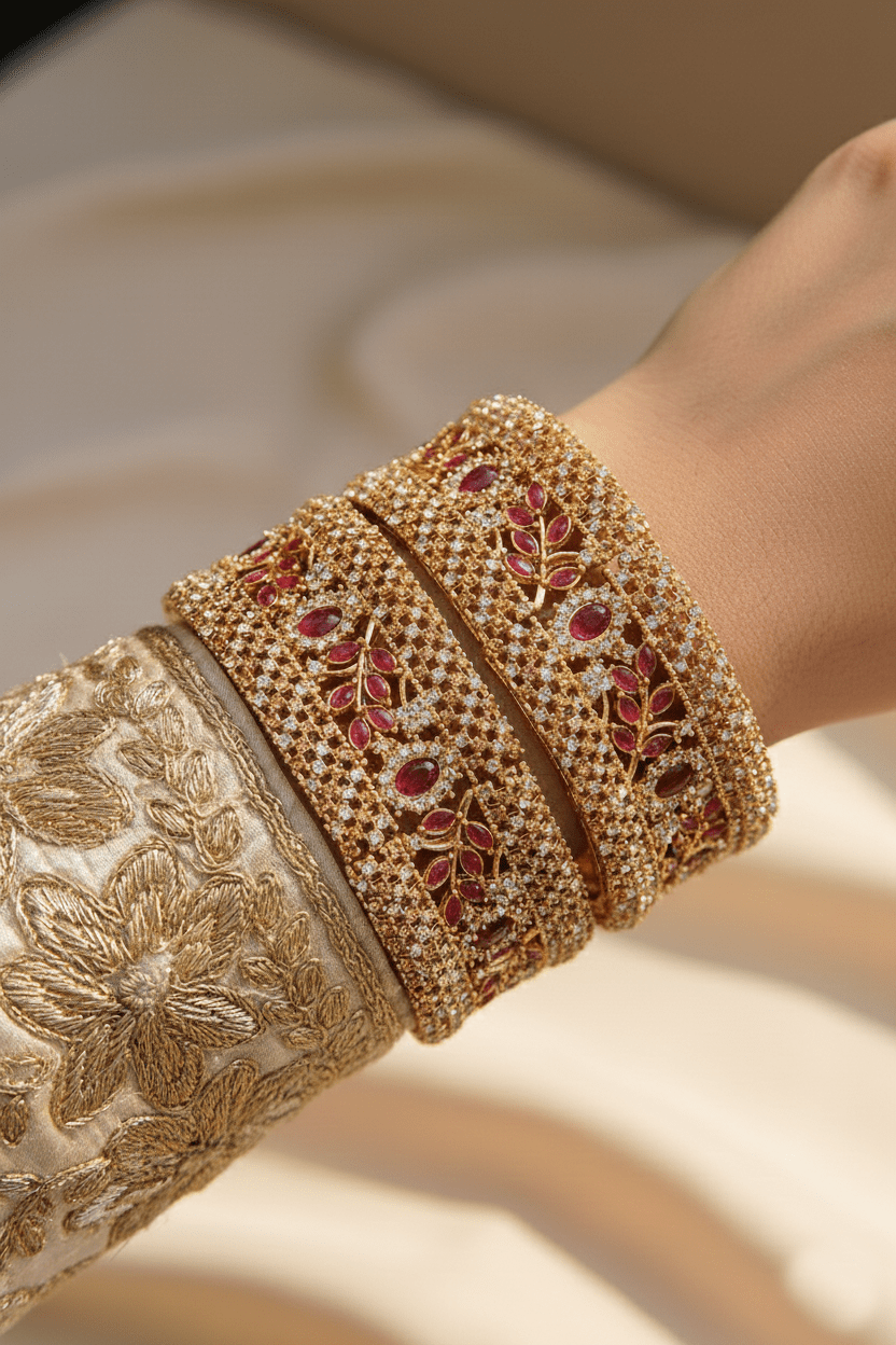 Kangan Thread Copper Gold Kangan Pair | Bridal Antique Kada | RS ZEVAR