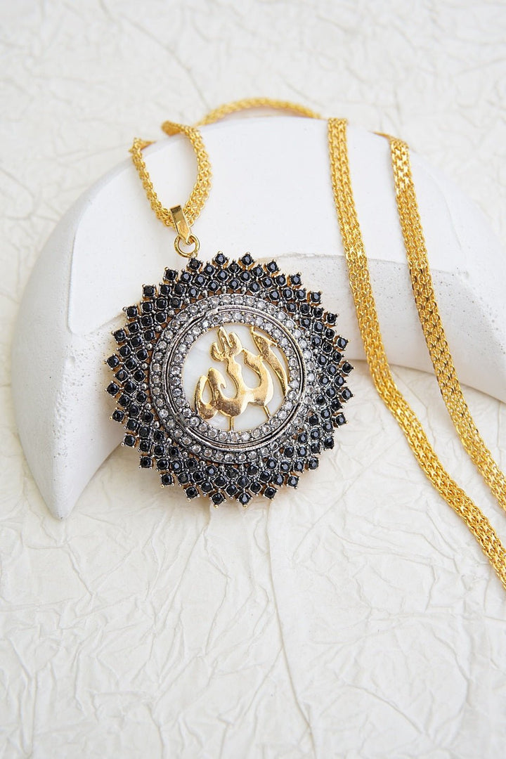 Cubic Zircon Gold Plated Calligraphy Pendant - RS ZEVARS