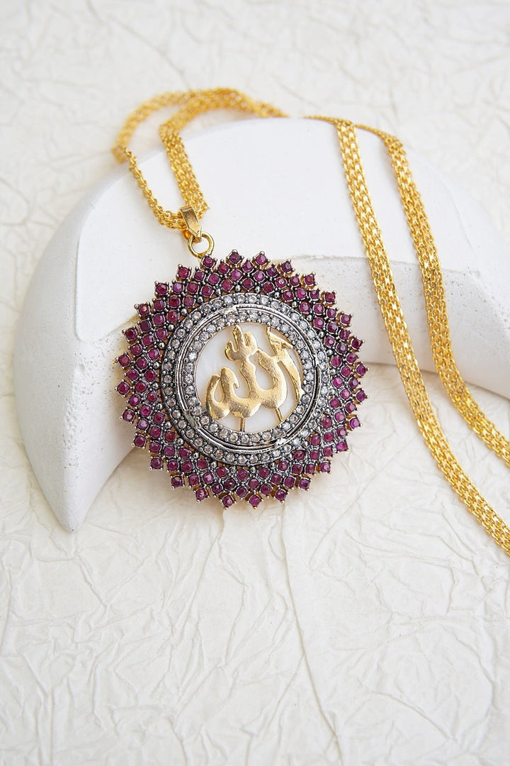 Cubic Zircon Gold Plated Calligraphy Pendant - RS ZEVARS