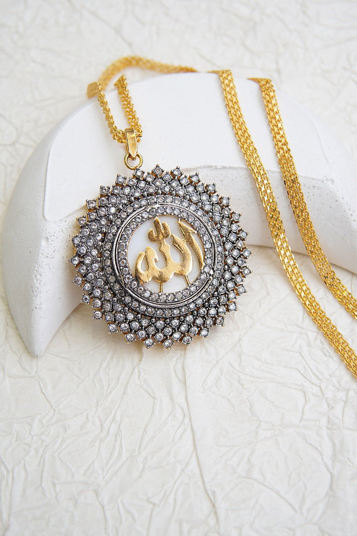Cubic Zircon Gold Plated Calligraphy Pendant - RS ZEVARS